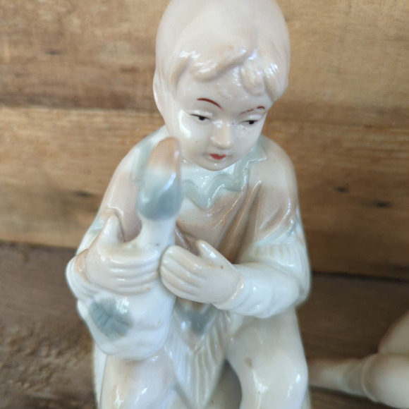 Vintage Boy and Girl with Animals Ceramic Figures Goose Dog - Picture 3 of 11
